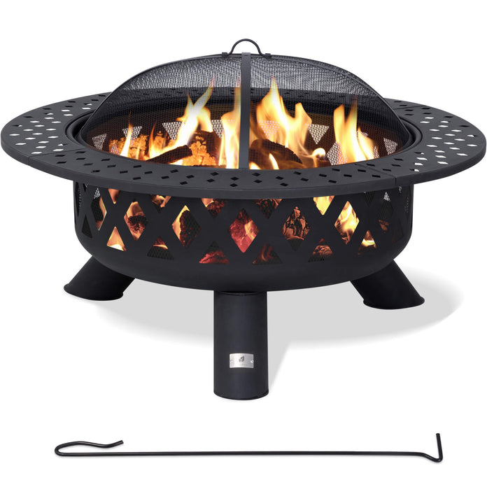 Outdoor Bonfire Wood Burning Fire Pit with Grill and Fireplace Poker#size_42inch-2