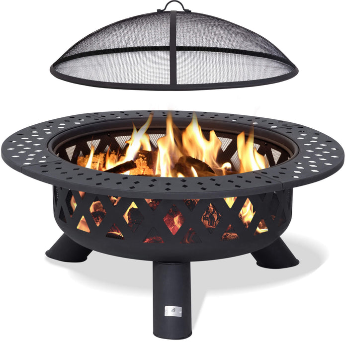Outdoor Bonfire Wood Burning Fire Pit with Grill and Fireplace Poker#size_42inch-2