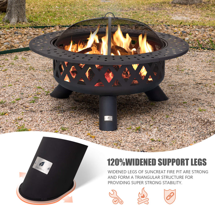 Outdoor Bonfire Wood Burning Fire Pit with Grill and Fireplace Poker#size_42inch-2