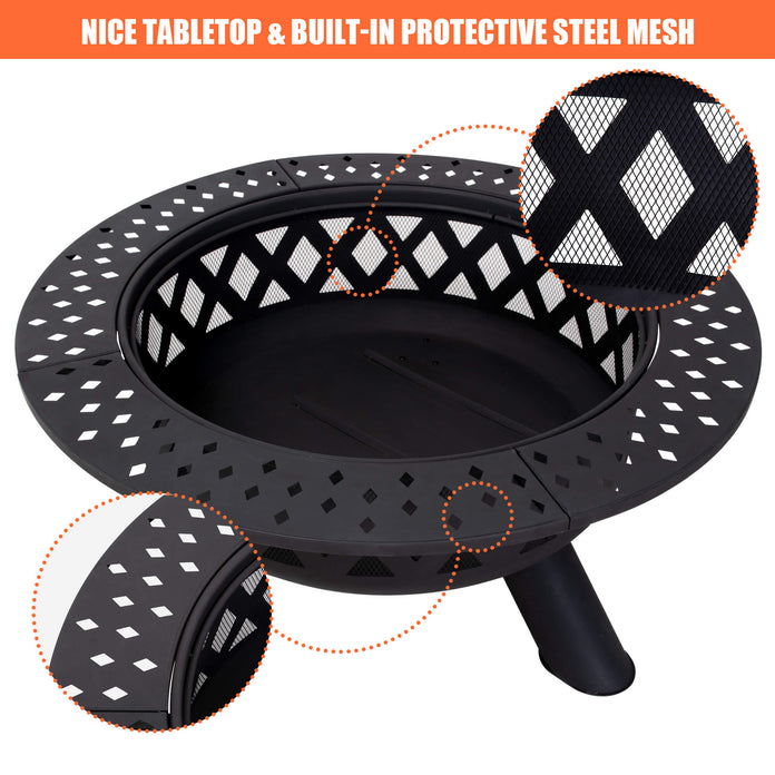 Outdoor Bonfire Wood Burning Fire Pit with Grill and Fireplace Poker#size_42inch-2