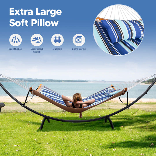 portable hammock with stand#color_blue-stripes