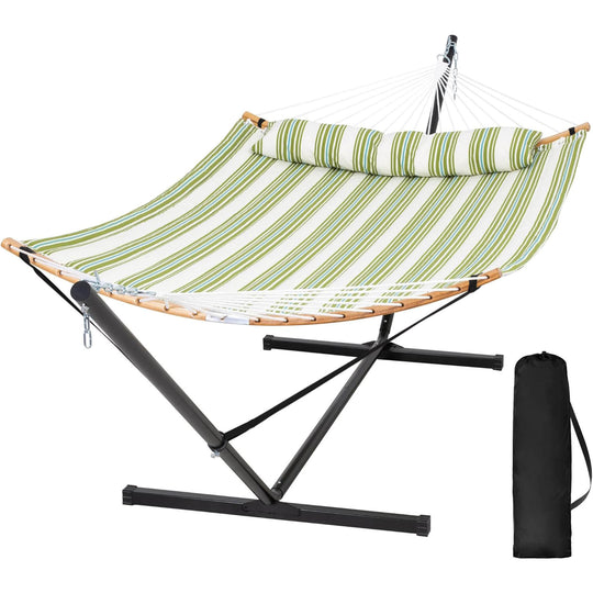 SUNCREAT-Double-Quilted-Hammock-with-Stand-Light-Green-Stripes#color_light-green-stripes