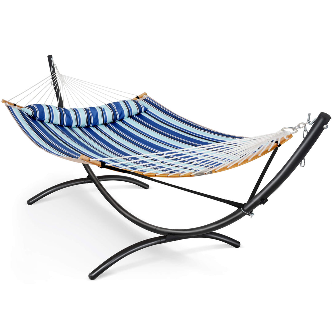 portable hammock with stand#color_blue-stripes