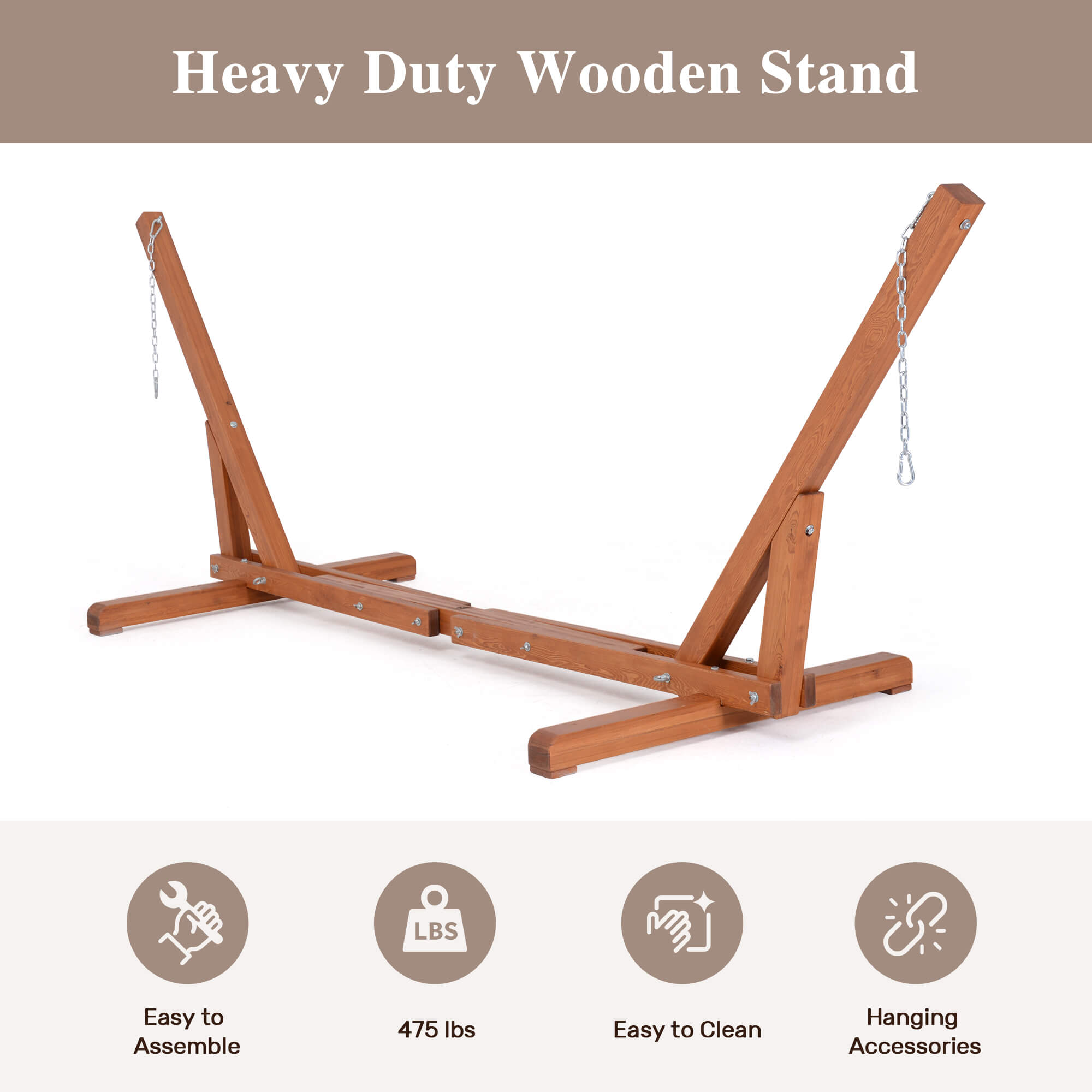 Outdoor Hammock with Adjustable 12-14 ft Wooden Hammock Stand, 475 lbs | SUNCREAT