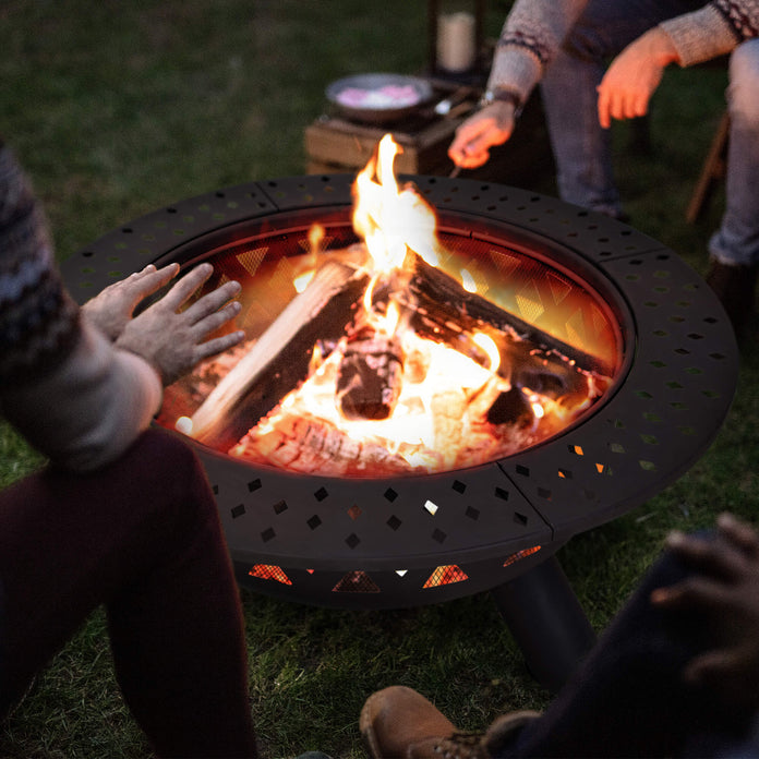 Outdoor Bonfire Wood Burning Fire Pit with Grill and Fireplace Poker#size_42inch-2
