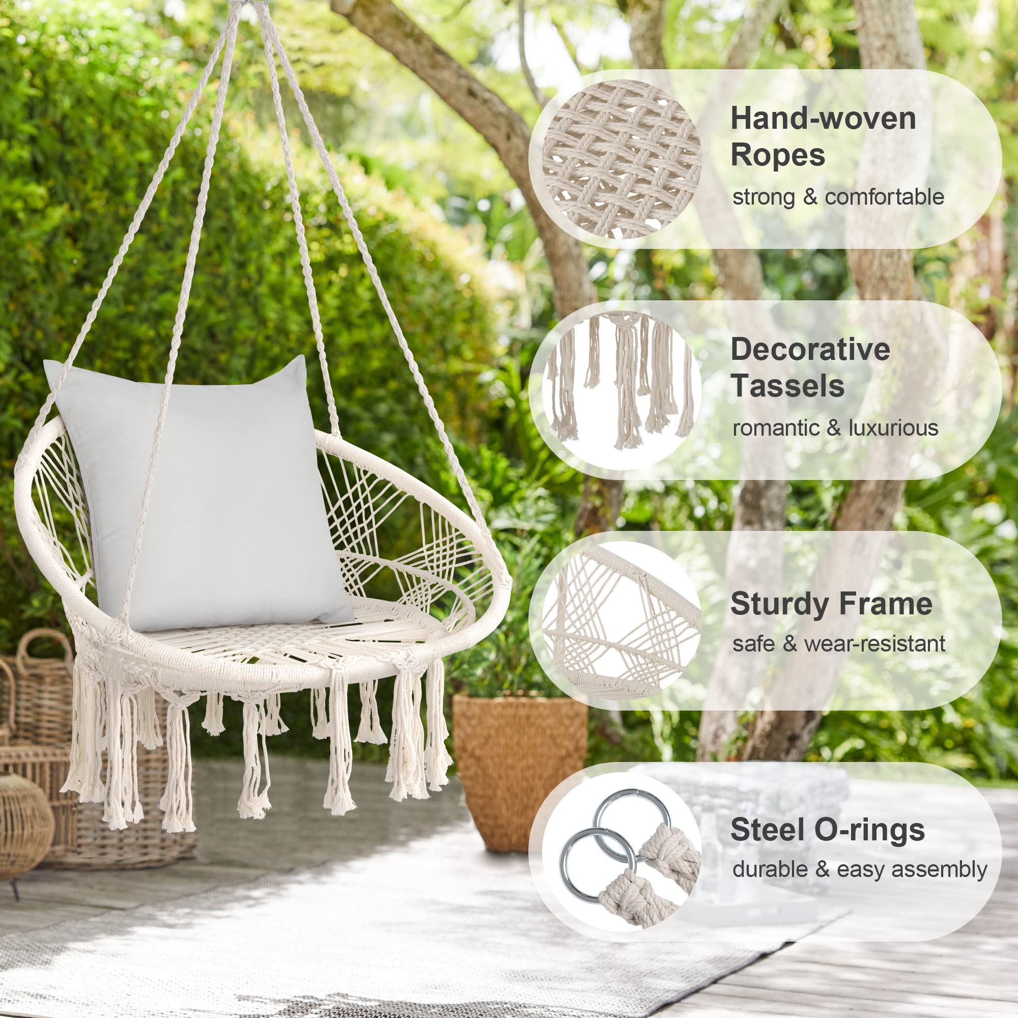 Macrame Cotton Rope Hammock Chair Swing#color_white