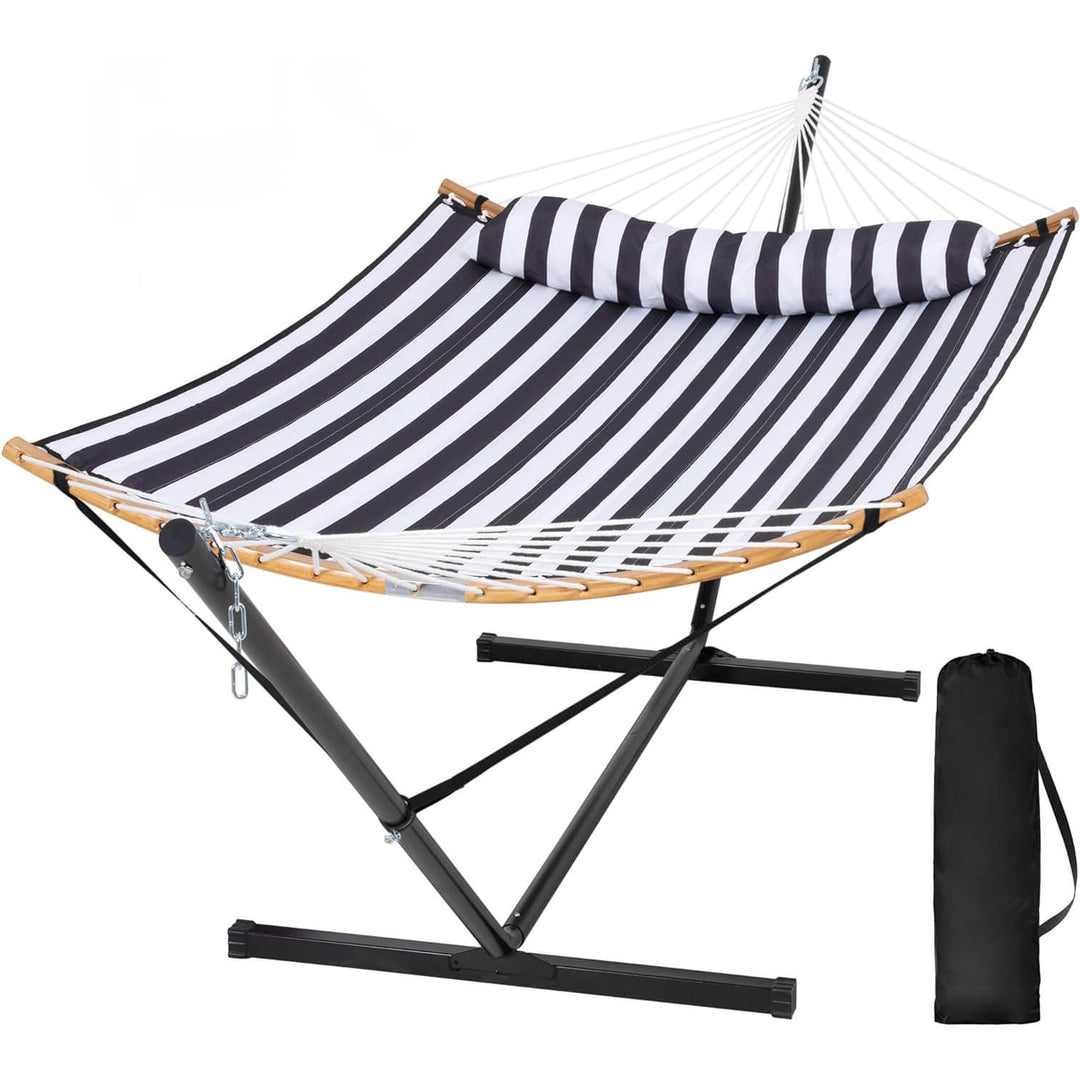SUNCREAT-Double-Quilted-Hammock-with-Stand-Black-Stripes#color_black-stripes