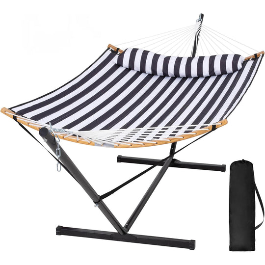 SUNCREAT-Double-Quilted-Hammock-with-Stand-Black-Stripes#color_black-stripes
