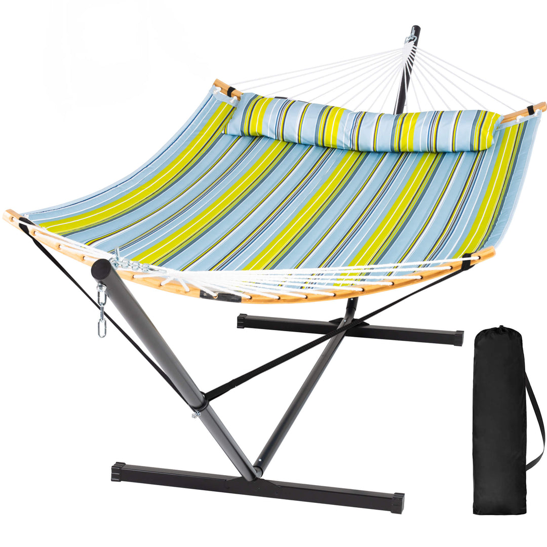 SUNCREAT-Double-Quilted-Hammock-with-Stand#color_yellow-blue