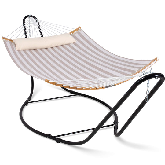 hammock with stand#color_light-brown-stripes