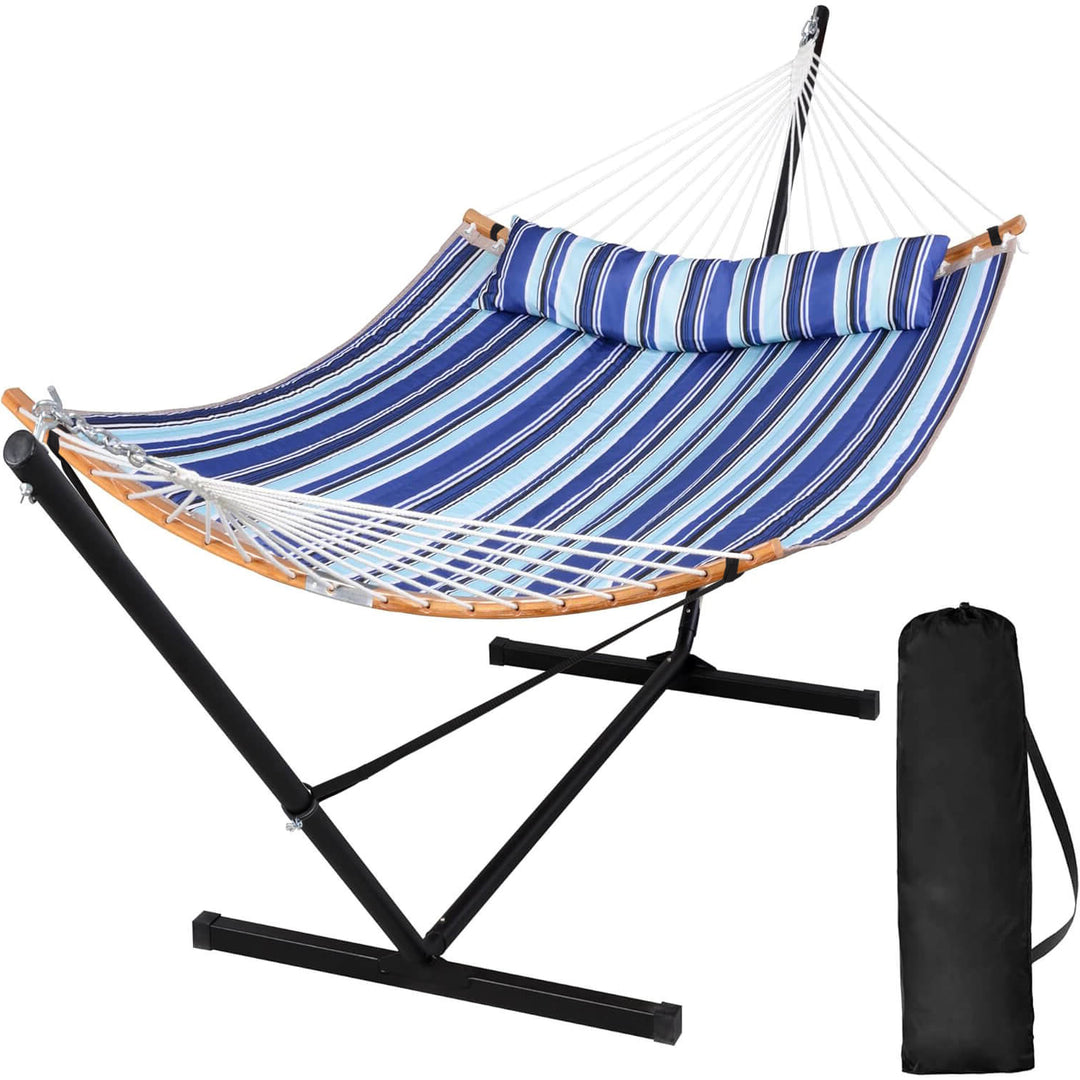 SUNCREAT-Double-Quilted-Hammock-with-Stand-Blue-Stripes#color_blue-stripes