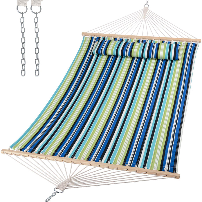 SUNCREAT Quilted Fabric Hammock, Green Stripes#color_blue-aqua