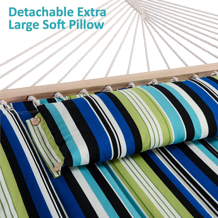 SUNCREAT Quilted Fabric Hammock, Green Stripes#color_blue-aqua