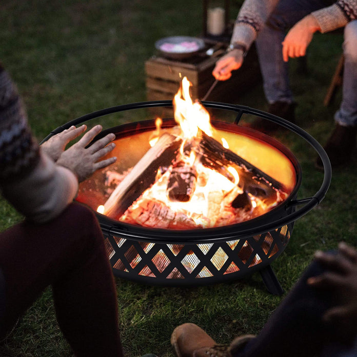 Outdoor Bonfire Wood Burning Fire Pit with Grill and Fireplace Poker#size_42inch-1