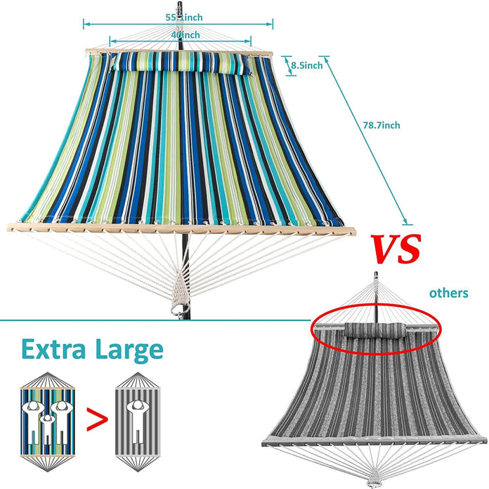 SUNCREAT Quilted Fabric Hammock, Green Stripes#color_blue-aqua