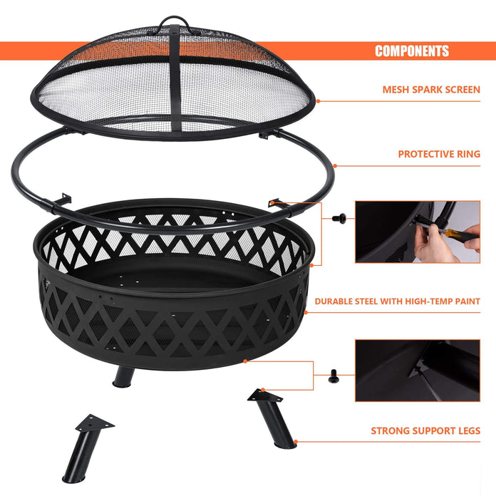 Outdoor Bonfire Wood Burning Fire Pit with Grill and Fireplace Poker#size_42inch-1