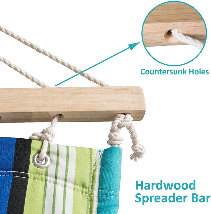 SUNCREAT Quilted Fabric Hammock, Green Stripes#color_blue-aqua