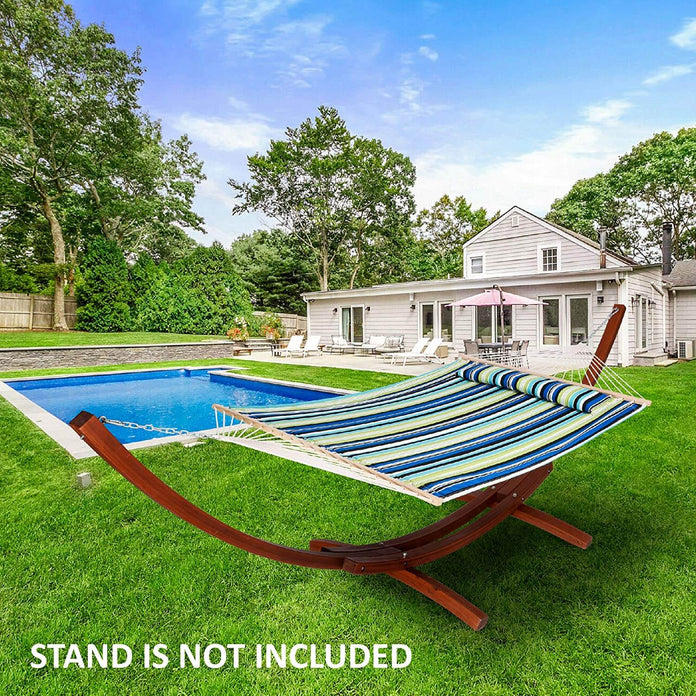 SUNCREAT Quilted Fabric Hammock, Green Stripes#color_blue-aqua