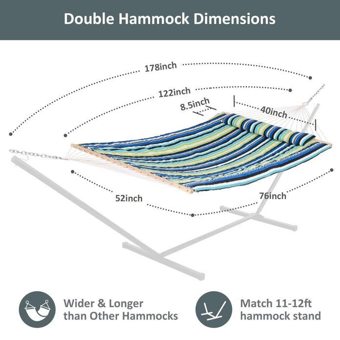 SUNCREAT Quilted Fabric Hammock, Green Stripes#color_blue-aqua
