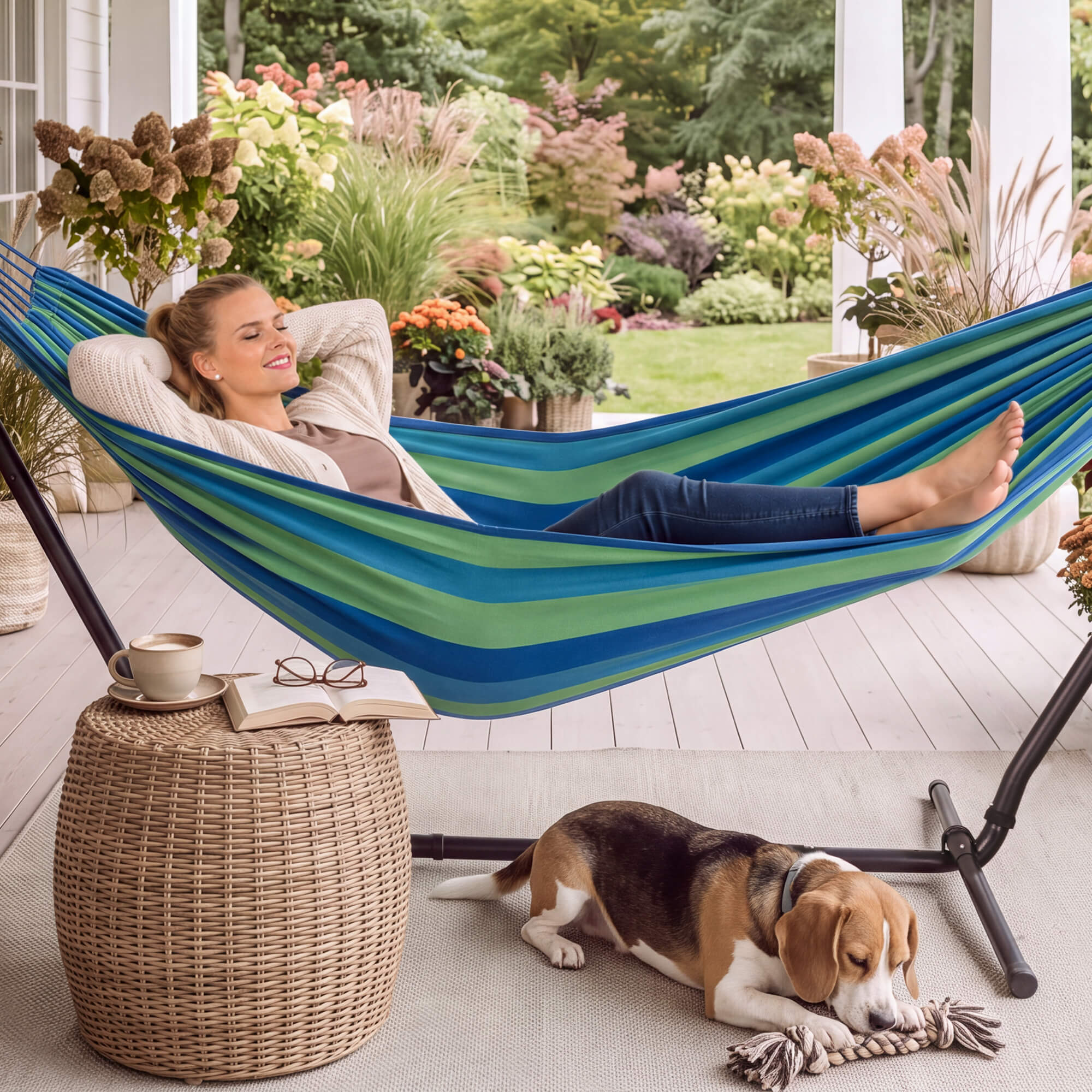SUNCREAT-2-in-1 Heavy-Duty-2-Person-Hammock-with-Stand-Blue-Stripe#color_blue-stripe