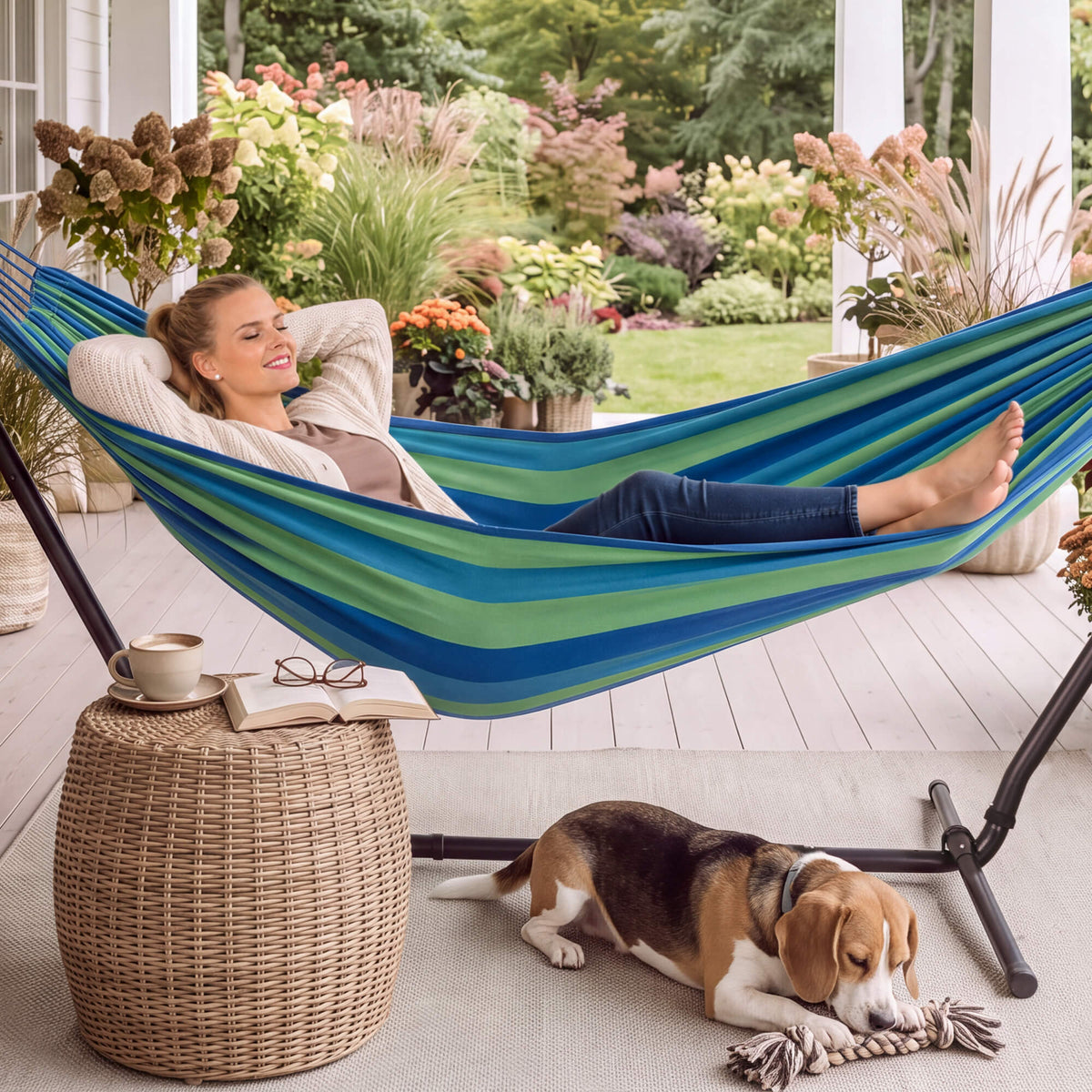 SUNCREAT-2-in-1 Heavy-Duty-2-Person-Hammock-with-Stand-Blue-Stripe#color_blue-stripe