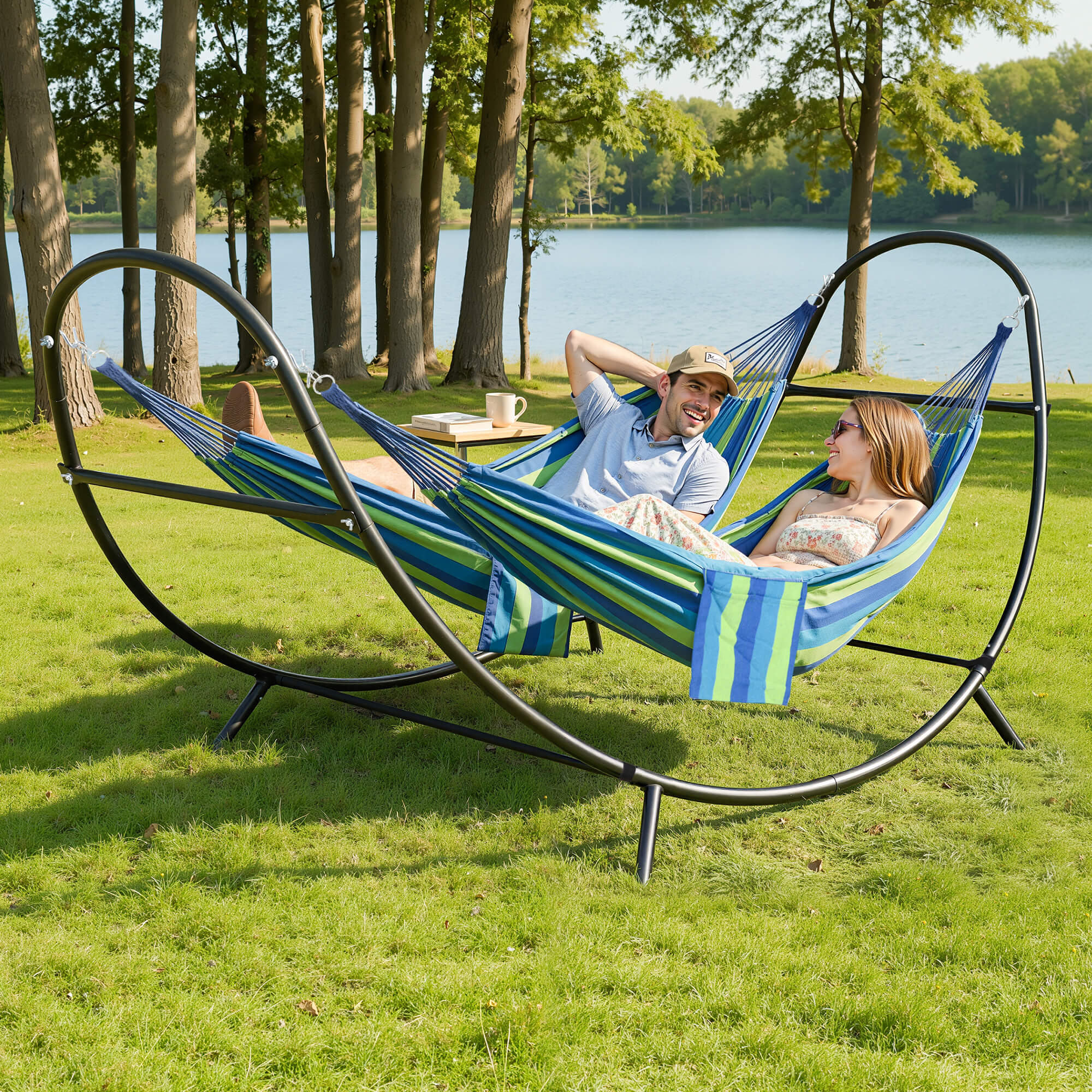 2 Person hammock with stand#color_blue-stripe