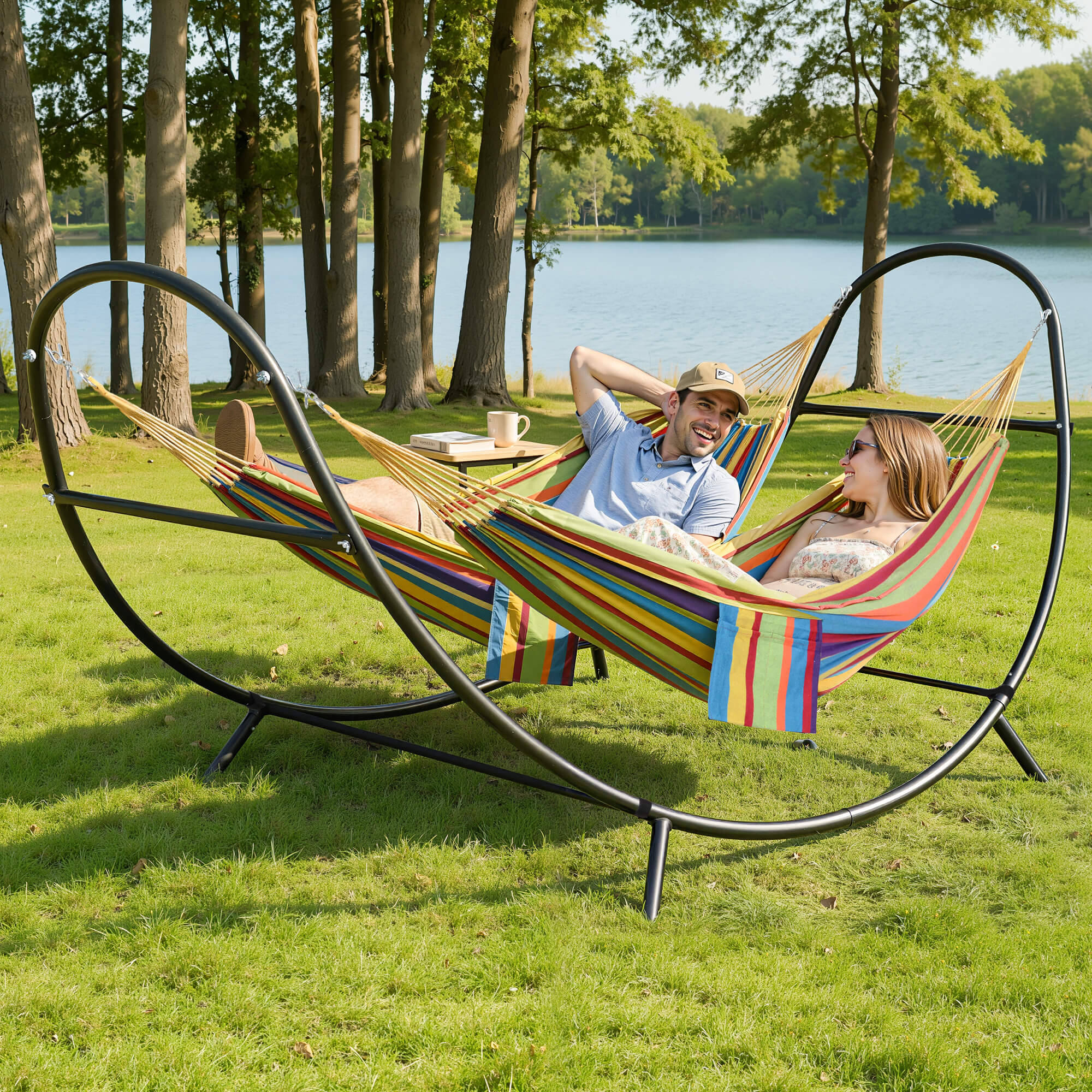 2 Person hammock with stand#color_colorful-stripes