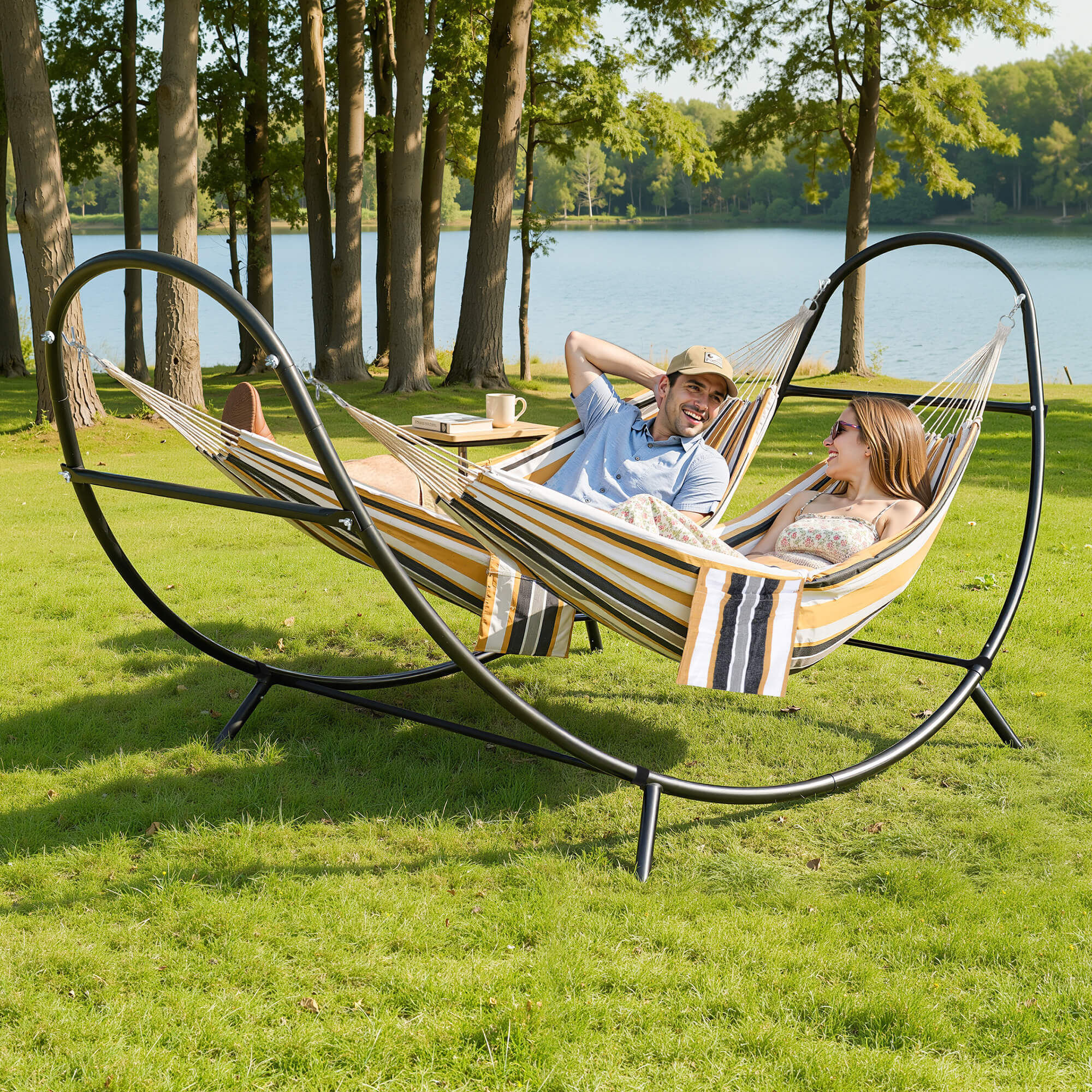 2 Person hammock with stand#color_coffee-stripes