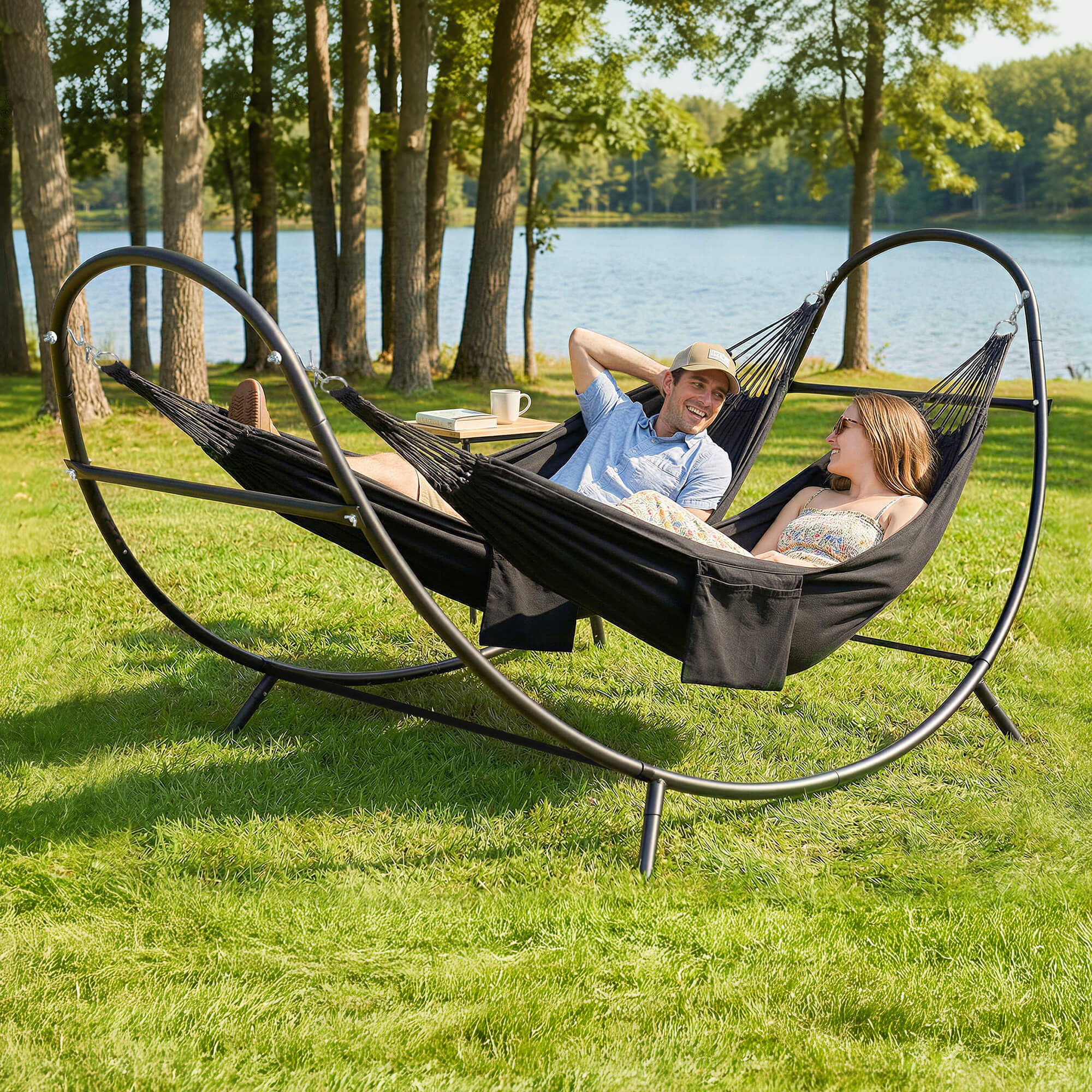 2 Person hammock with stand#color_dark-gray