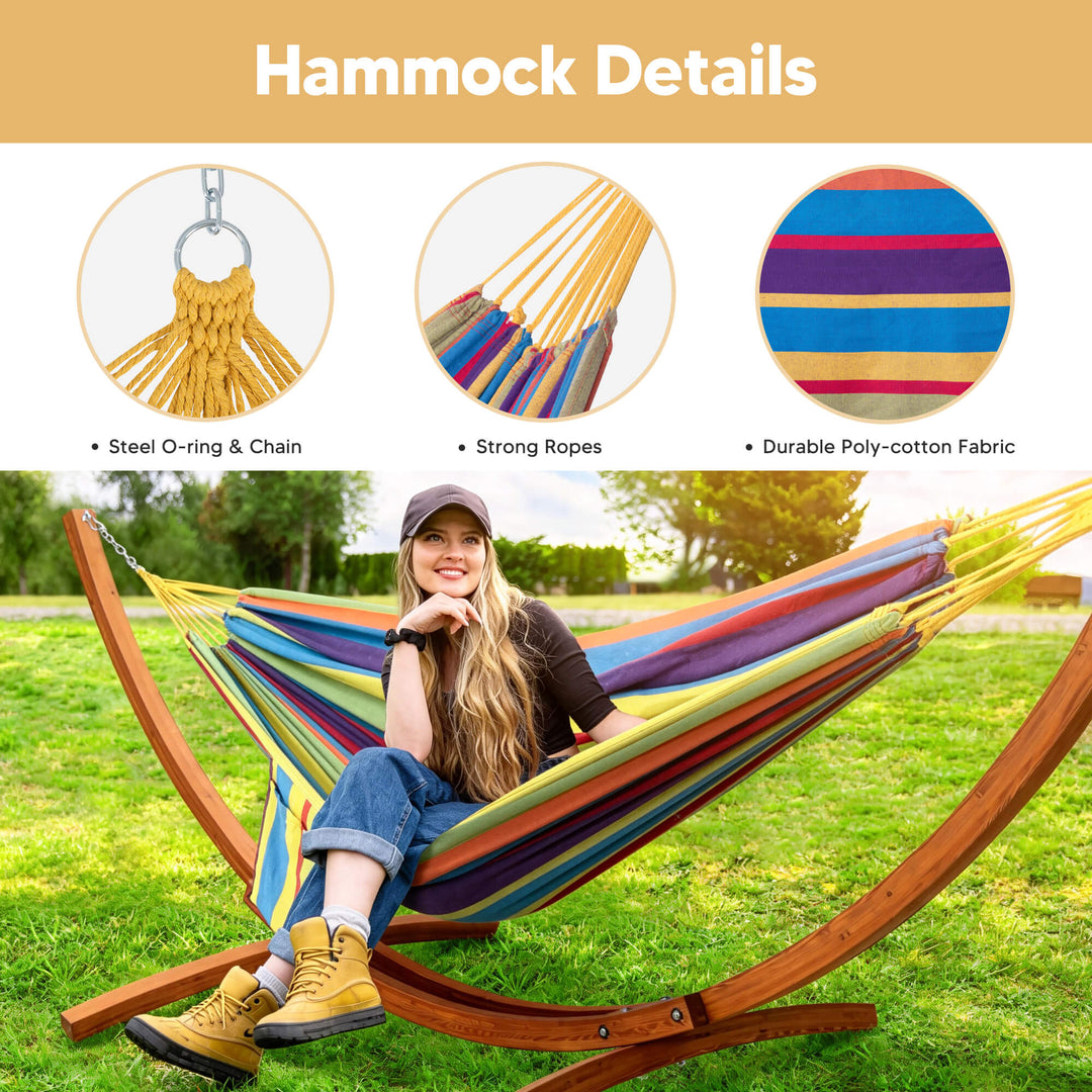 hammock with wooden stand#color_colorful-stripes