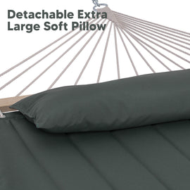Large Double Quilted Fabric Hammock with 12 Ft/15 Ft Stand & Pillow |SUNCREAT
