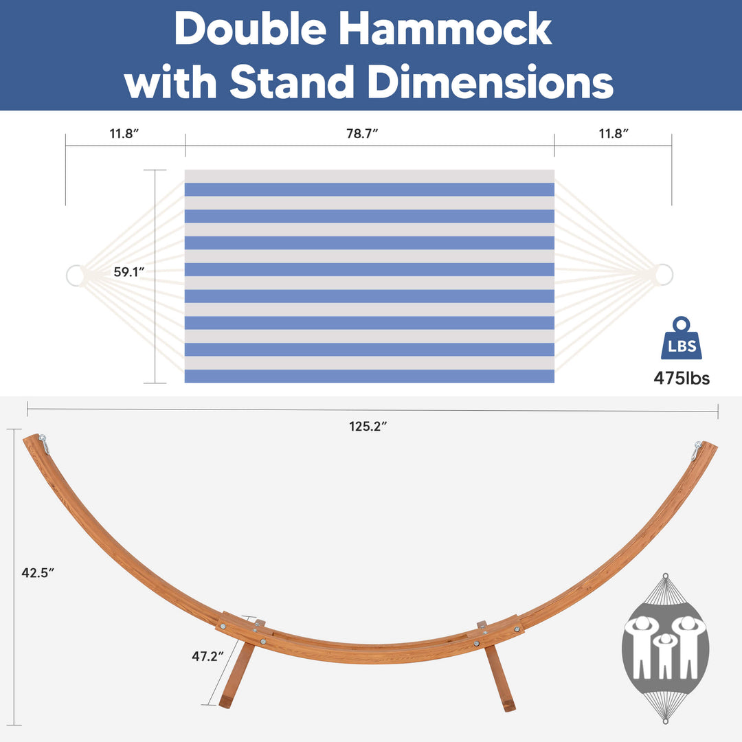 hammock with wooden stand#color_blue-white-stripes
