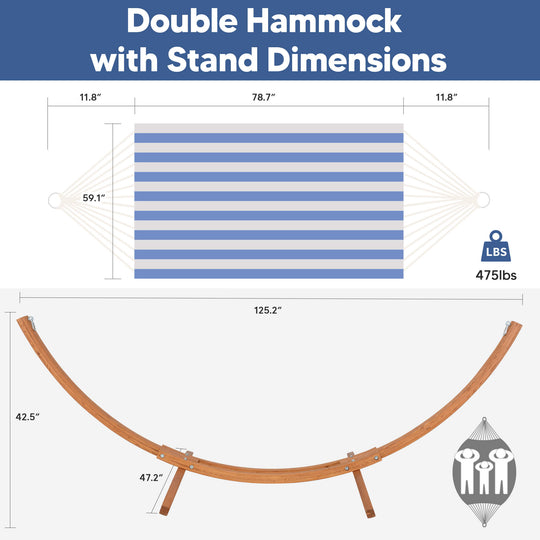hammock with wooden stand#color_blue-white-stripes