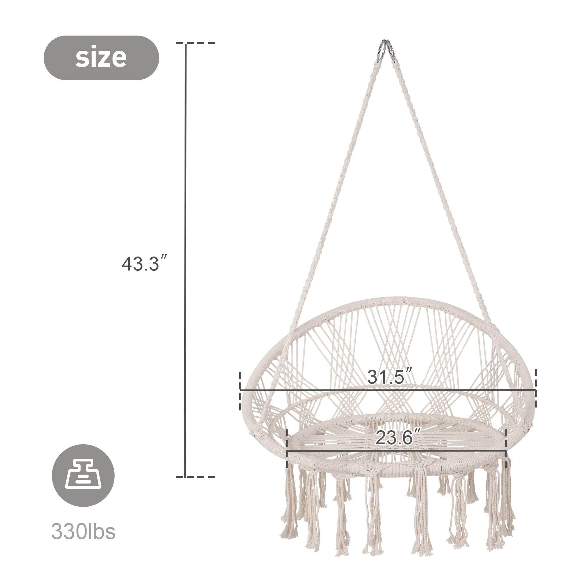 Macrame Cotton Rope Hammock Chair Swing#color_white