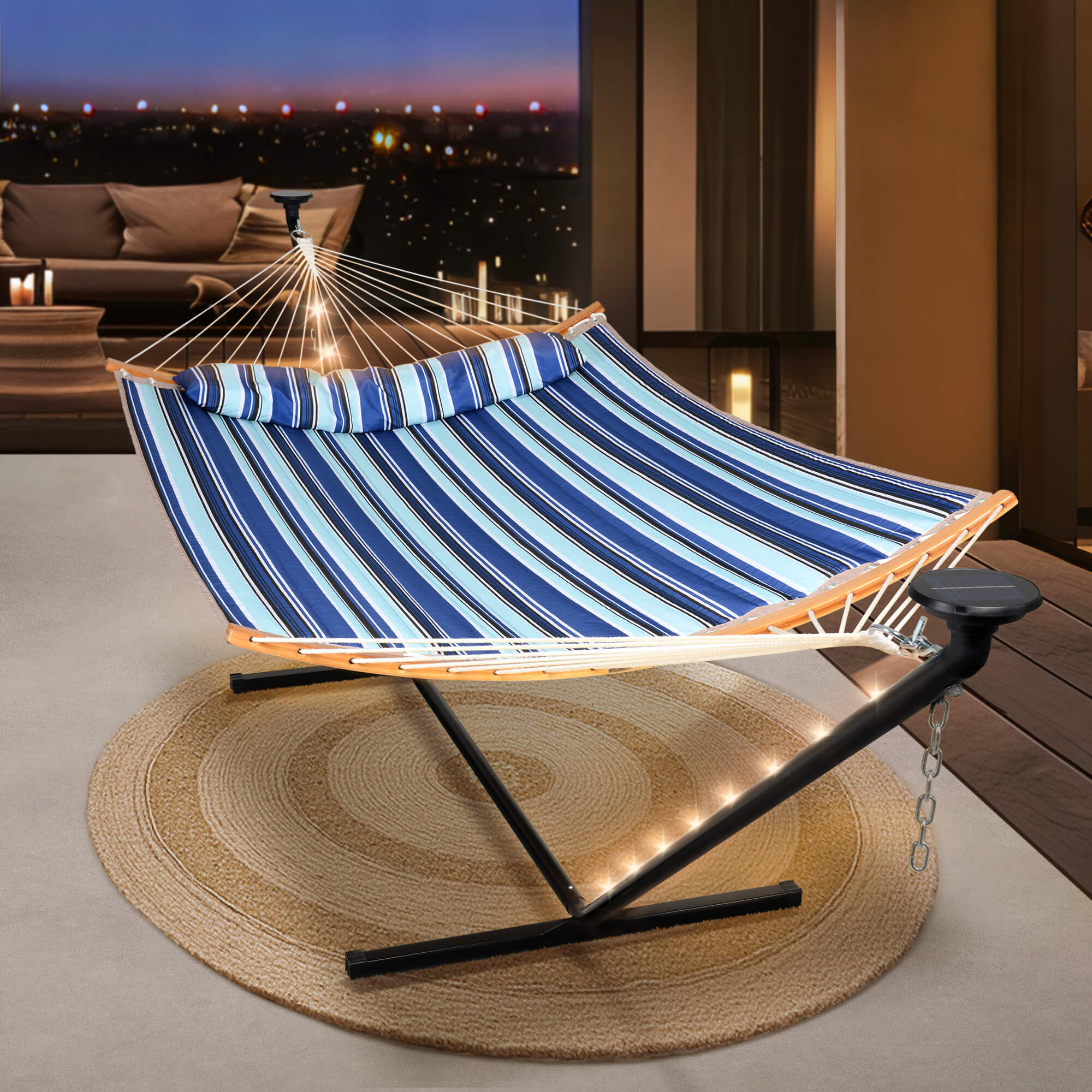 double hammock with stand  #color_blue-stripes