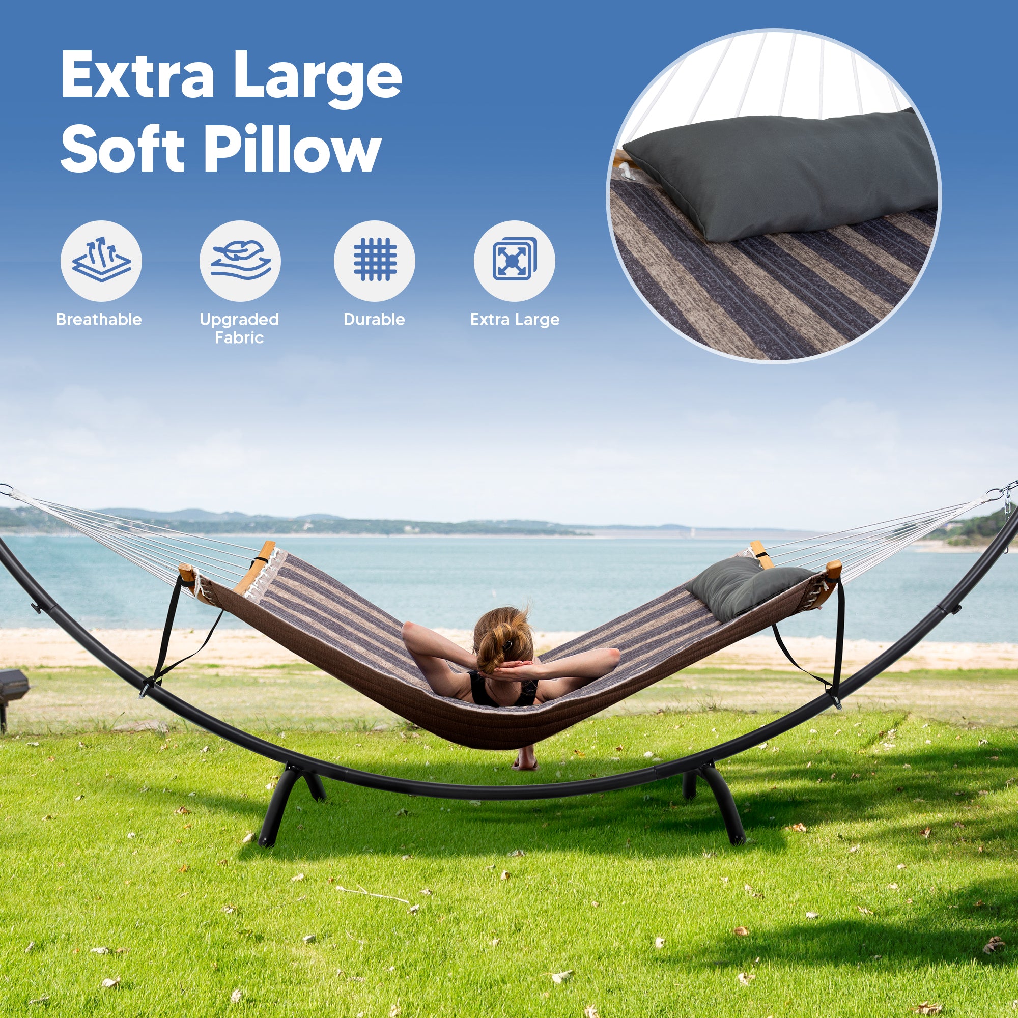 portable hammock with stand#color_dark-gray-stripes
