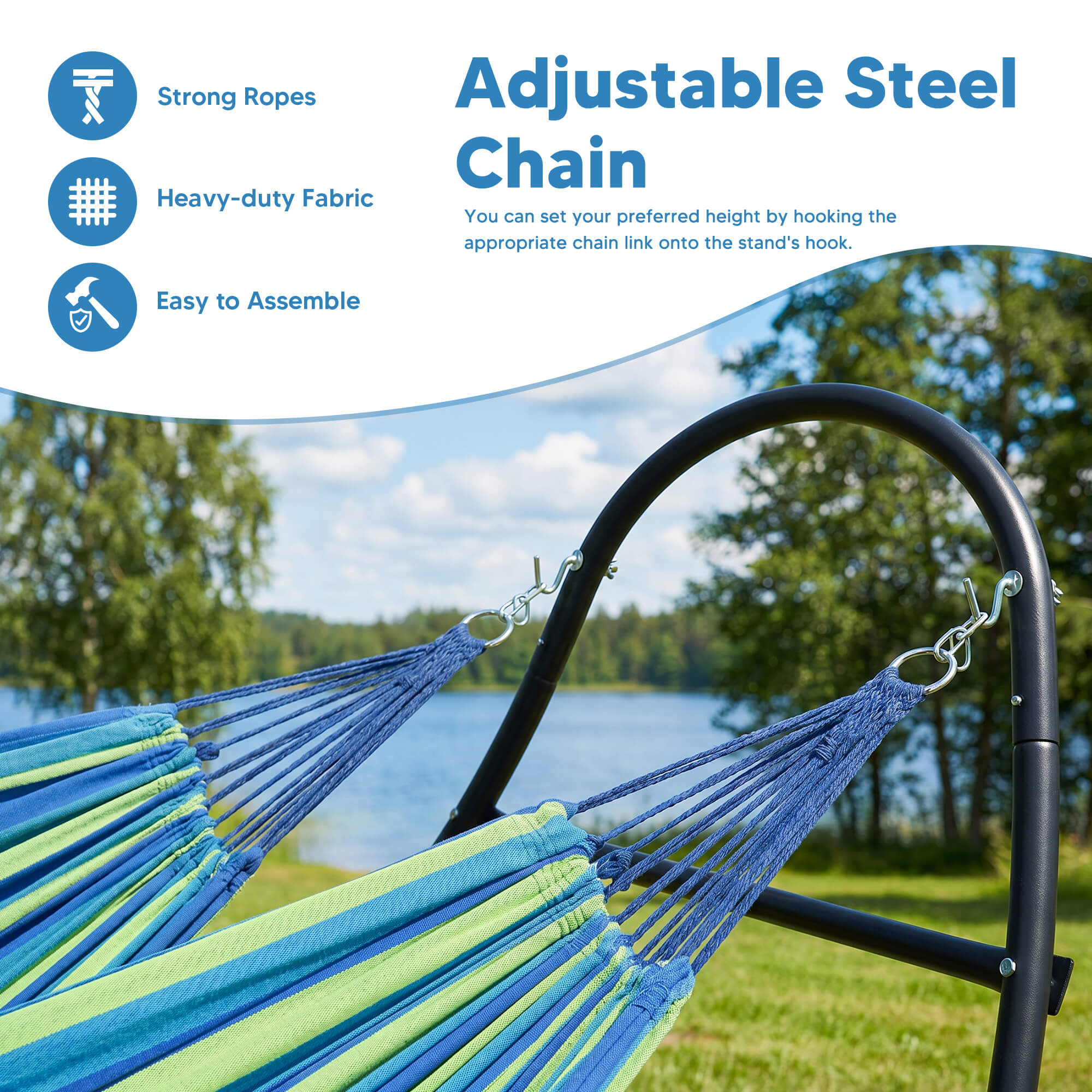 2 Person hammock with stand#color_blue-stripe