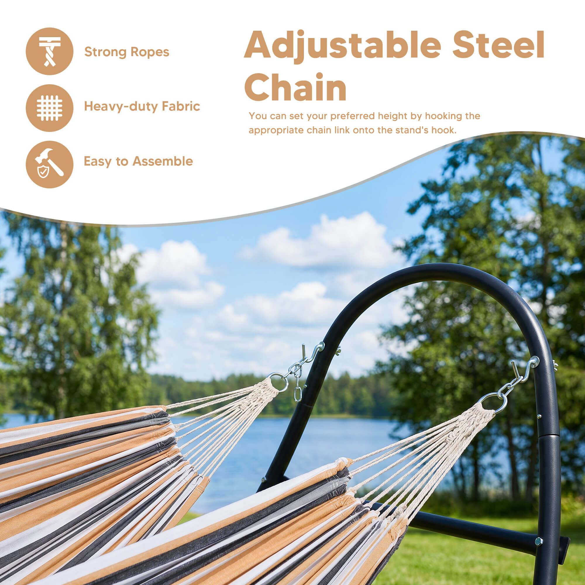 2 Person hammock with stand#color_coffee-stripes