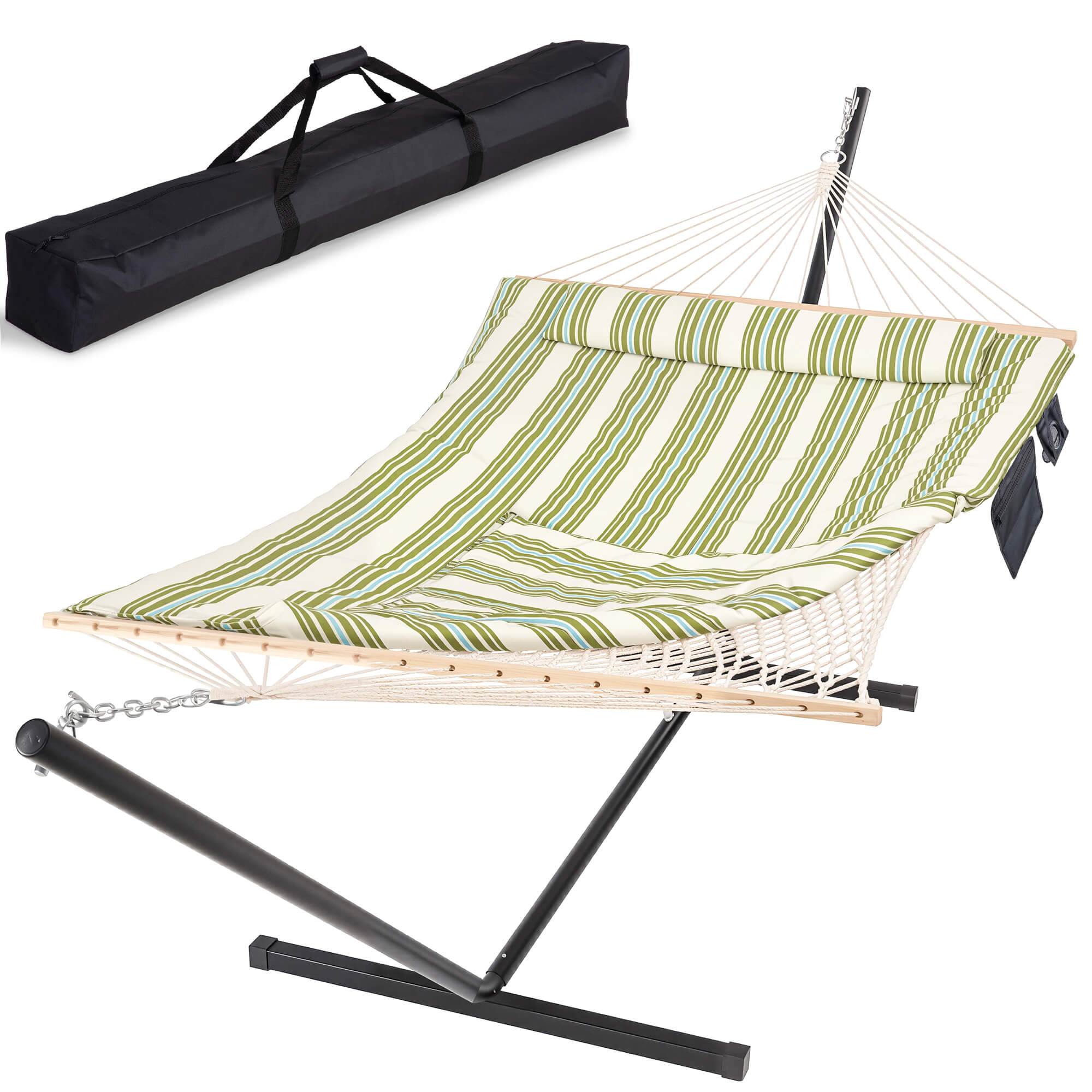 SUNCREAT-Cotton-Rope-Hammock-Green-Beige#color_green-beige