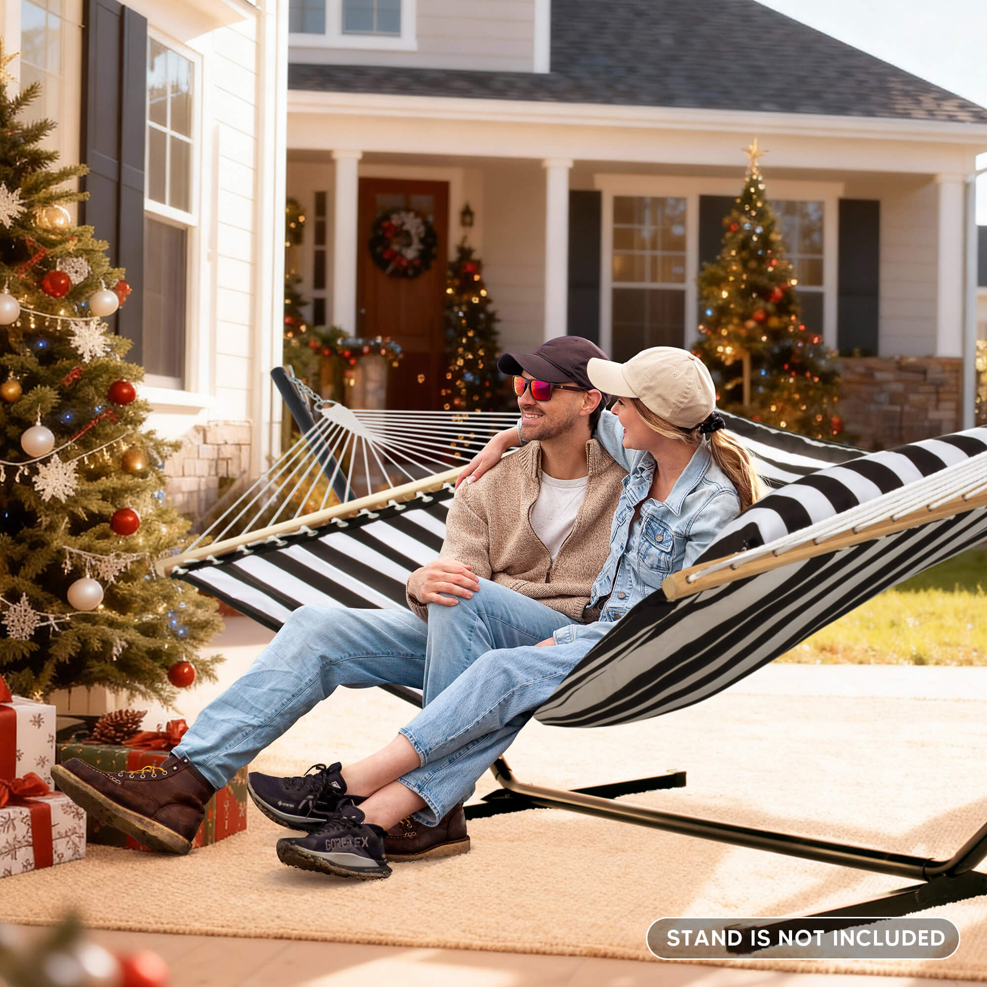 SUNCREAT Quilted Fabric Hammock#color_black-stripes