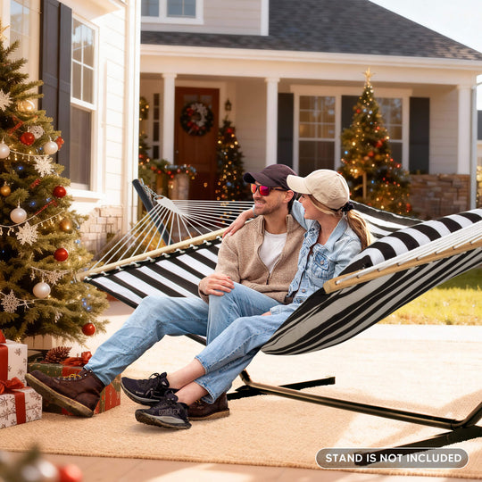 SUNCREAT Quilted Fabric Hammock#color_black-stripes