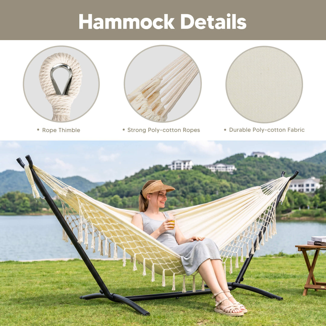 hammock with stand#color-h_beige-with-tassels