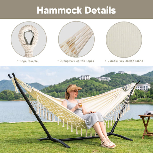 hammock with stand#color-h_beige-with-tassels