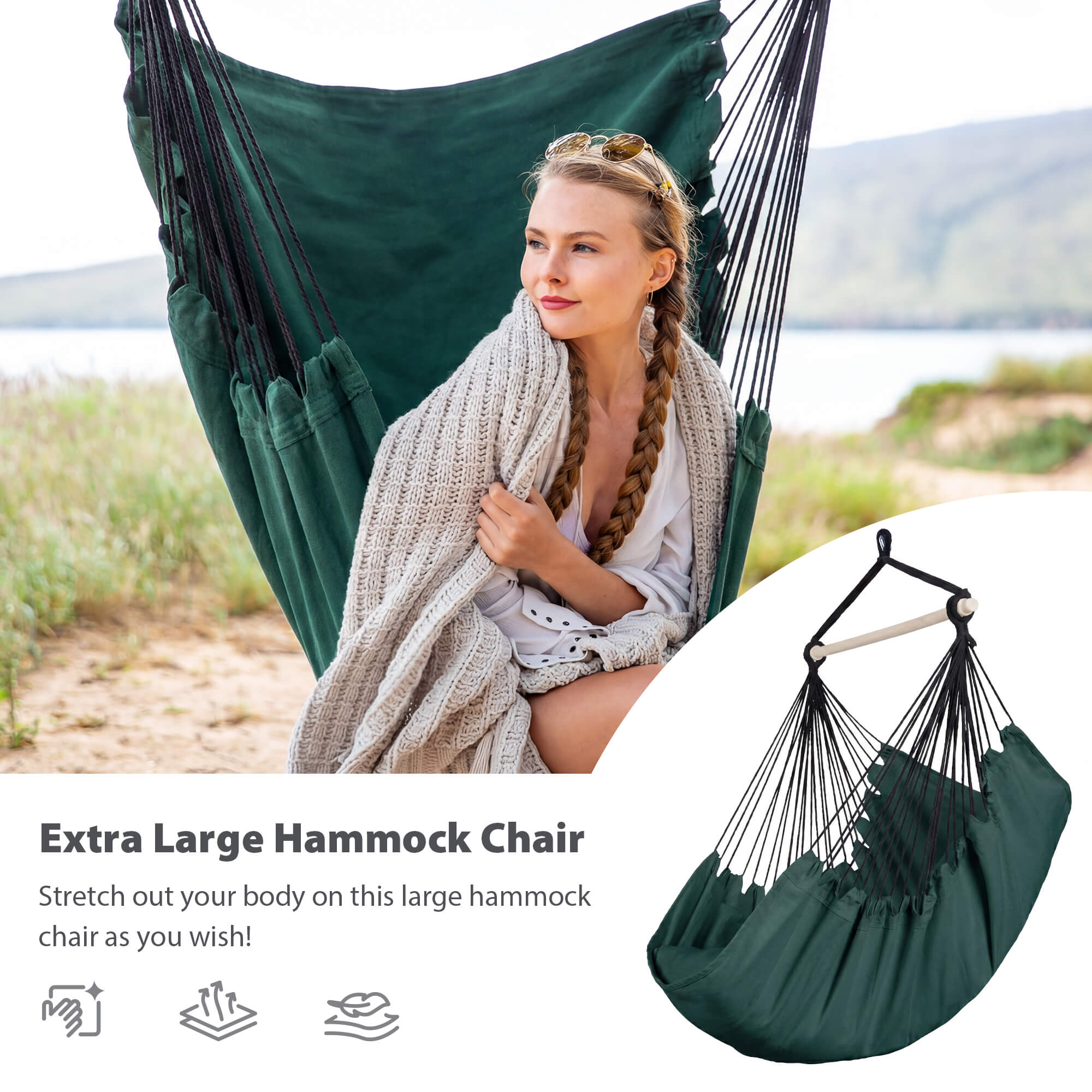 SUNCREAT Hammock Chair White#color_dark-green