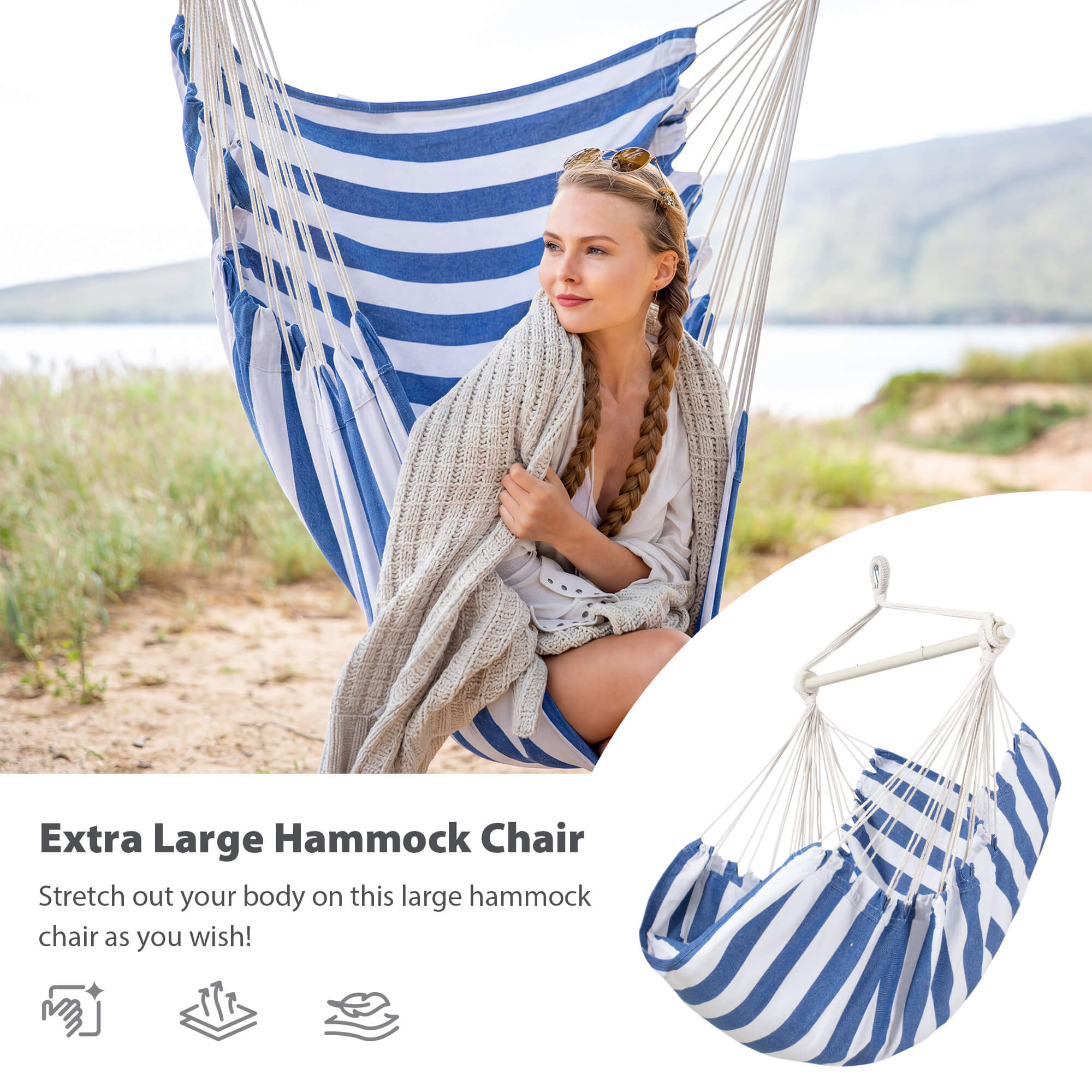 SUNCREAT Hammock Chair White#color_blue-white-Stripes
