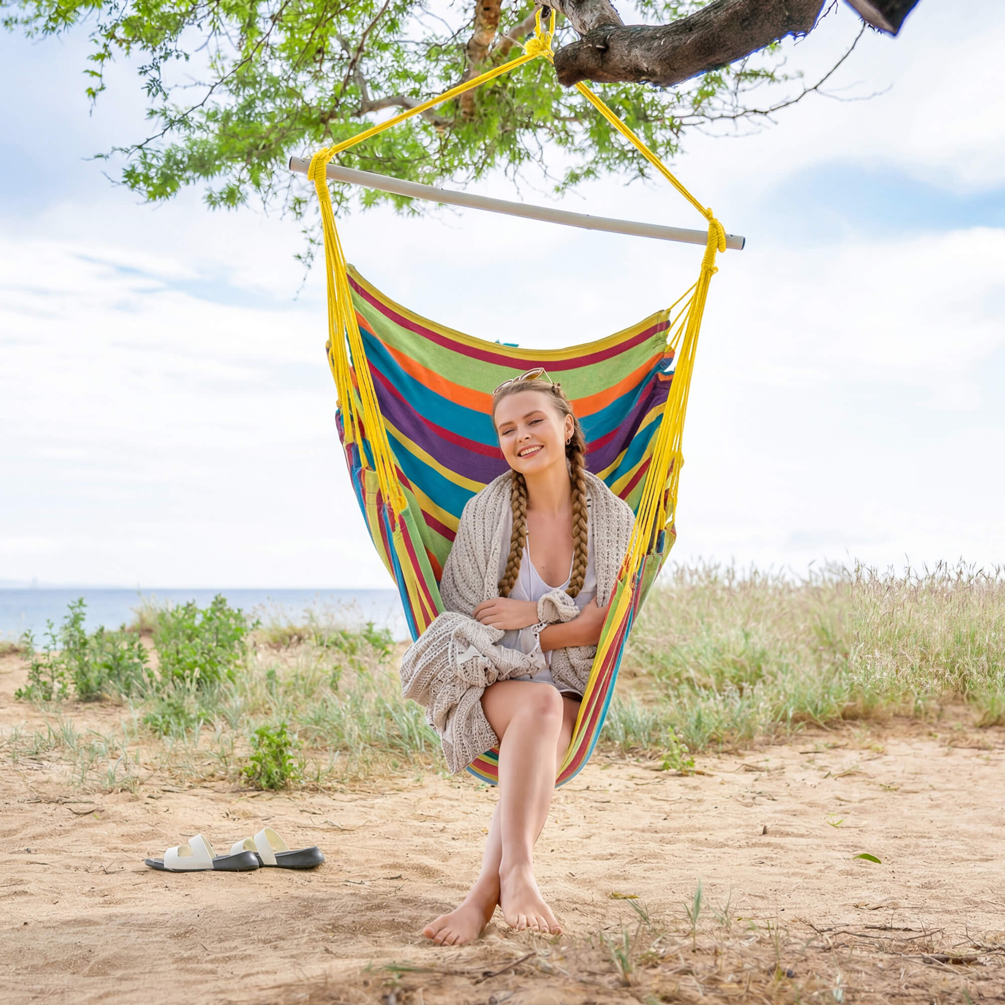 SUNCREAT Hammock Chair White#color_colorful-Stripes
