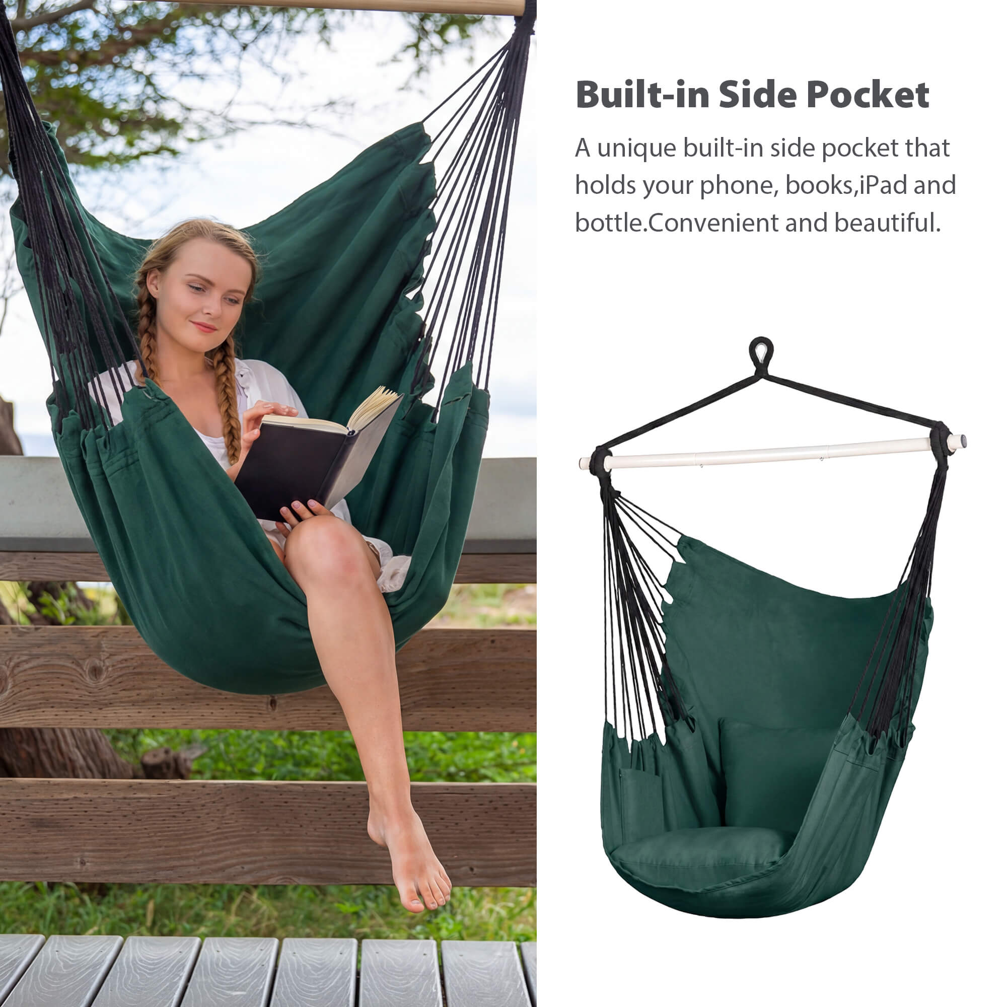 SUNCREAT Hammock Chair White#color_dark-green