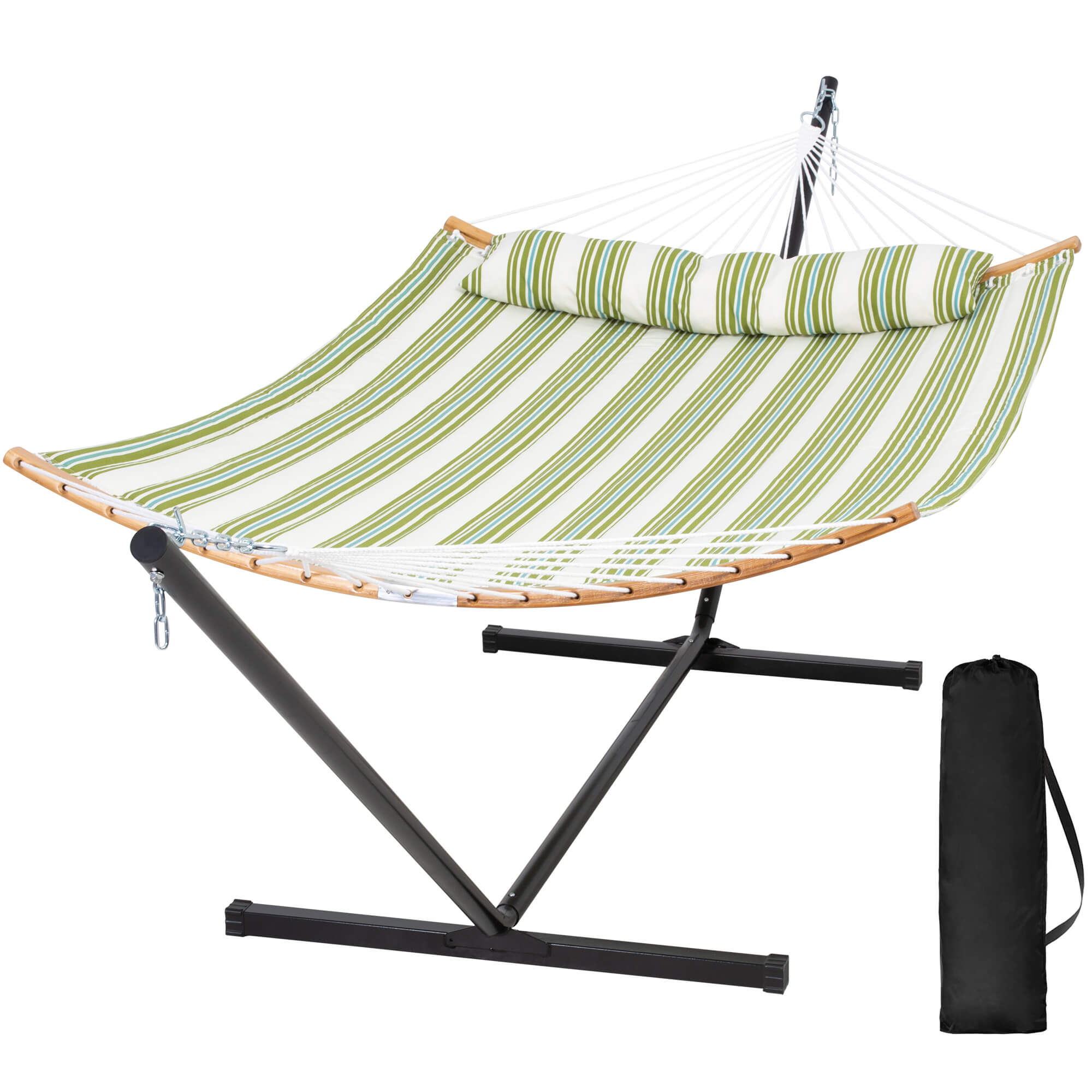 SUNCREAT-Double-Quilted-Hammock-with-Stand-Light-Green-Stripes#color_light-green-stripes