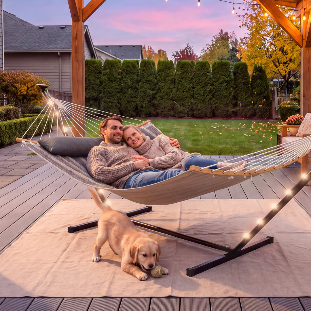 double hammock with stand  #color_dark-gray-stripes