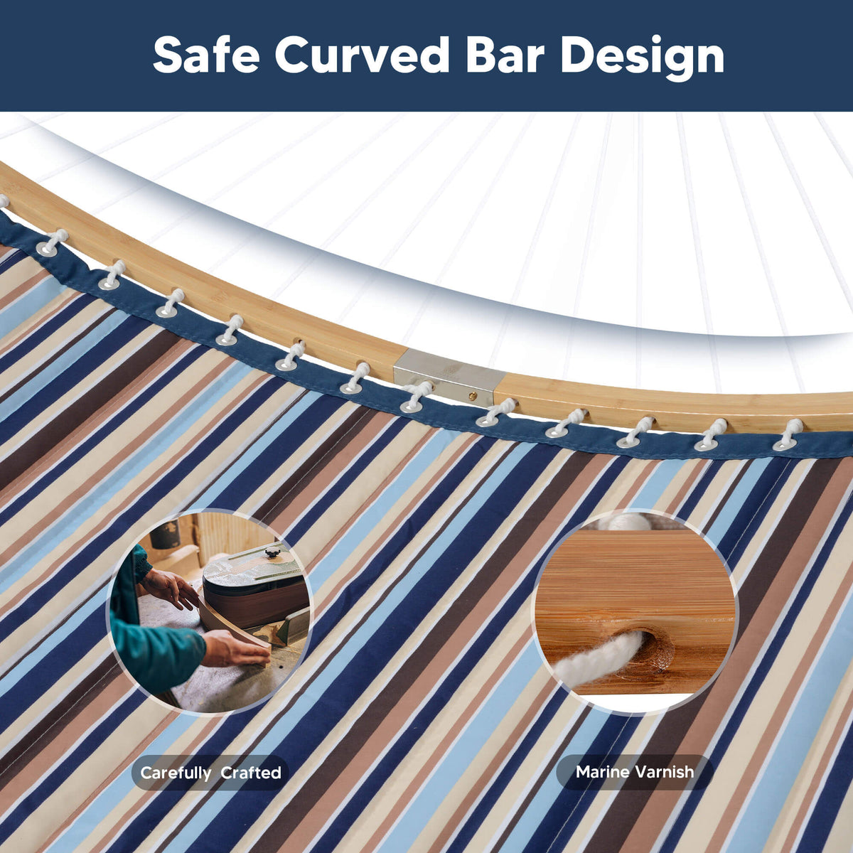 Double Quilted Hammock with Curved Bamboo Bar & Portable Stand |SUNCREAT